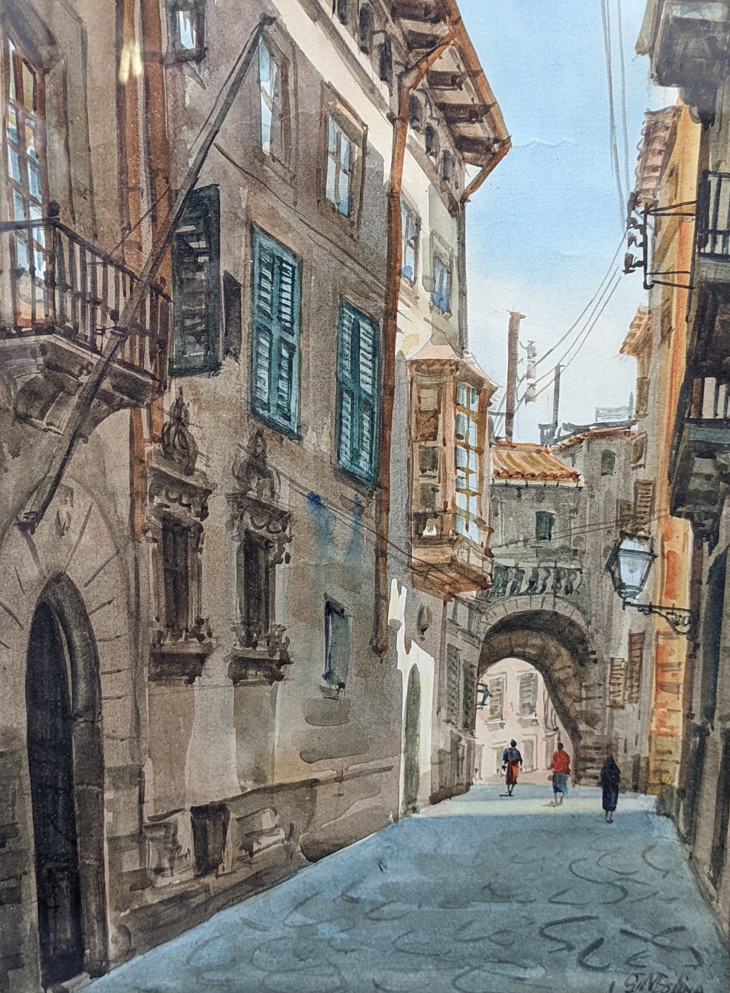 G. Molina, watercolour, Italian street scene, signed, 33 x 25cm